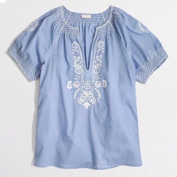 light blue peasant top